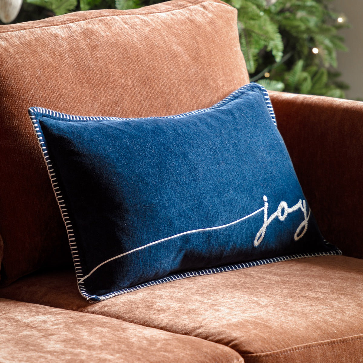 Gallery Interiors Merry Midnight Joy Cushion in Navy - 30x50cm