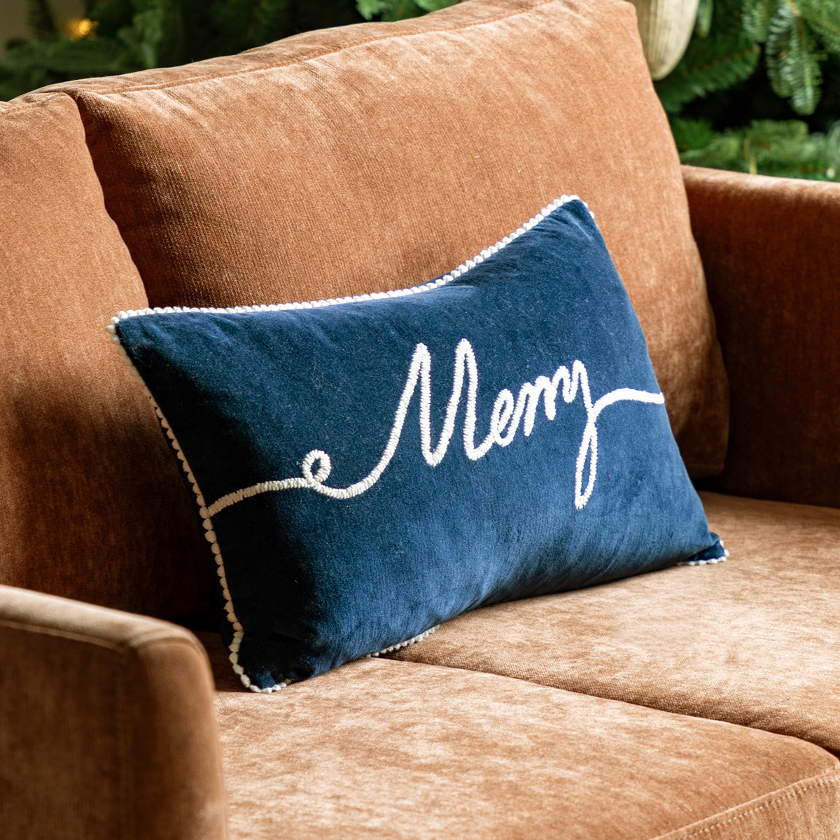 Gallery Interiors Merry Midnight Merry Cushion in Navy - 30x50cm