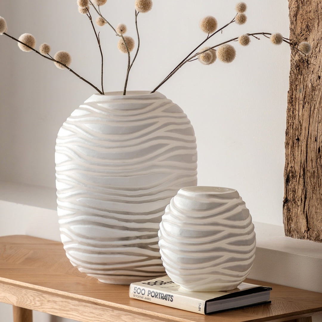 Andorra Handblown Carved Glass Vase - White GalleryDirect 11