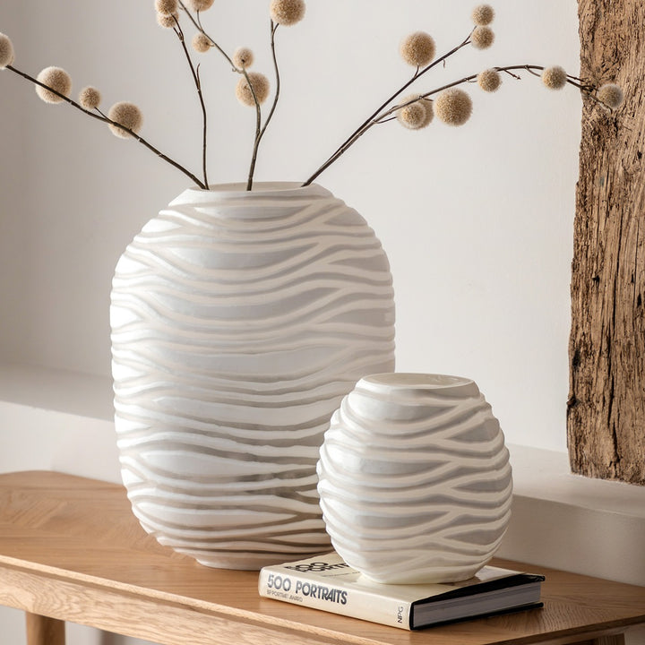 Andorra Handblown Carved Glass Vase - White GalleryDirect 11