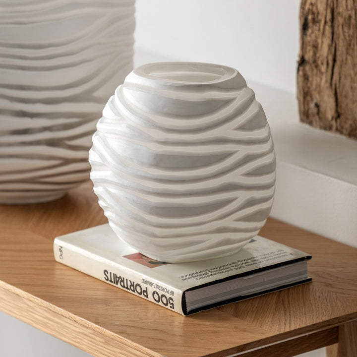 Andorra Handblown Carved Glass Vase - White GalleryDirect 2