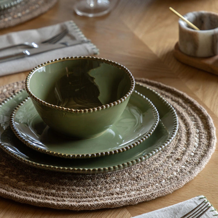 Organic Set of 4 Beaded Bowl - Olive