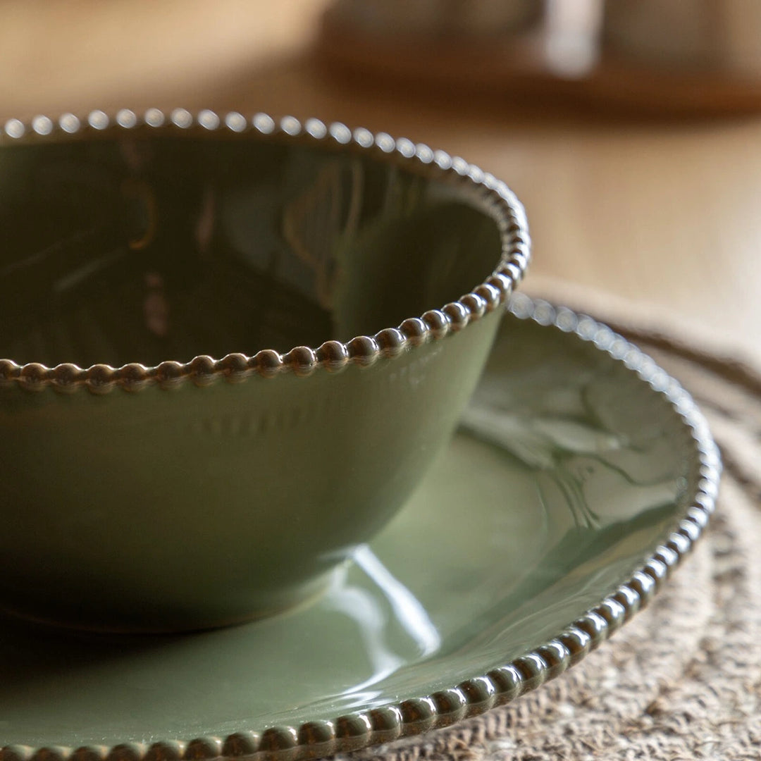 Organic Set of 4 Beaded Bowl - Olive