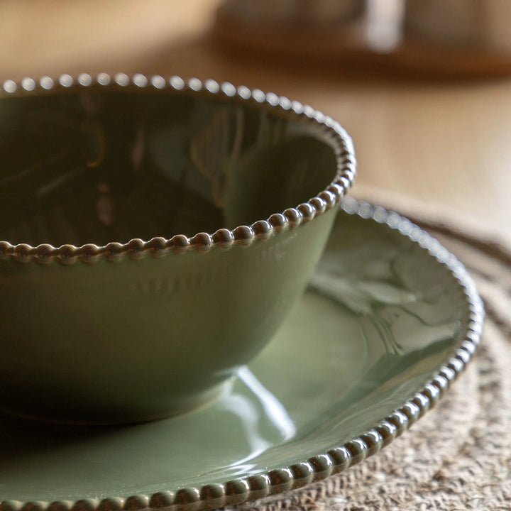 Organic Set of 4 Beaded Bowl - Olive