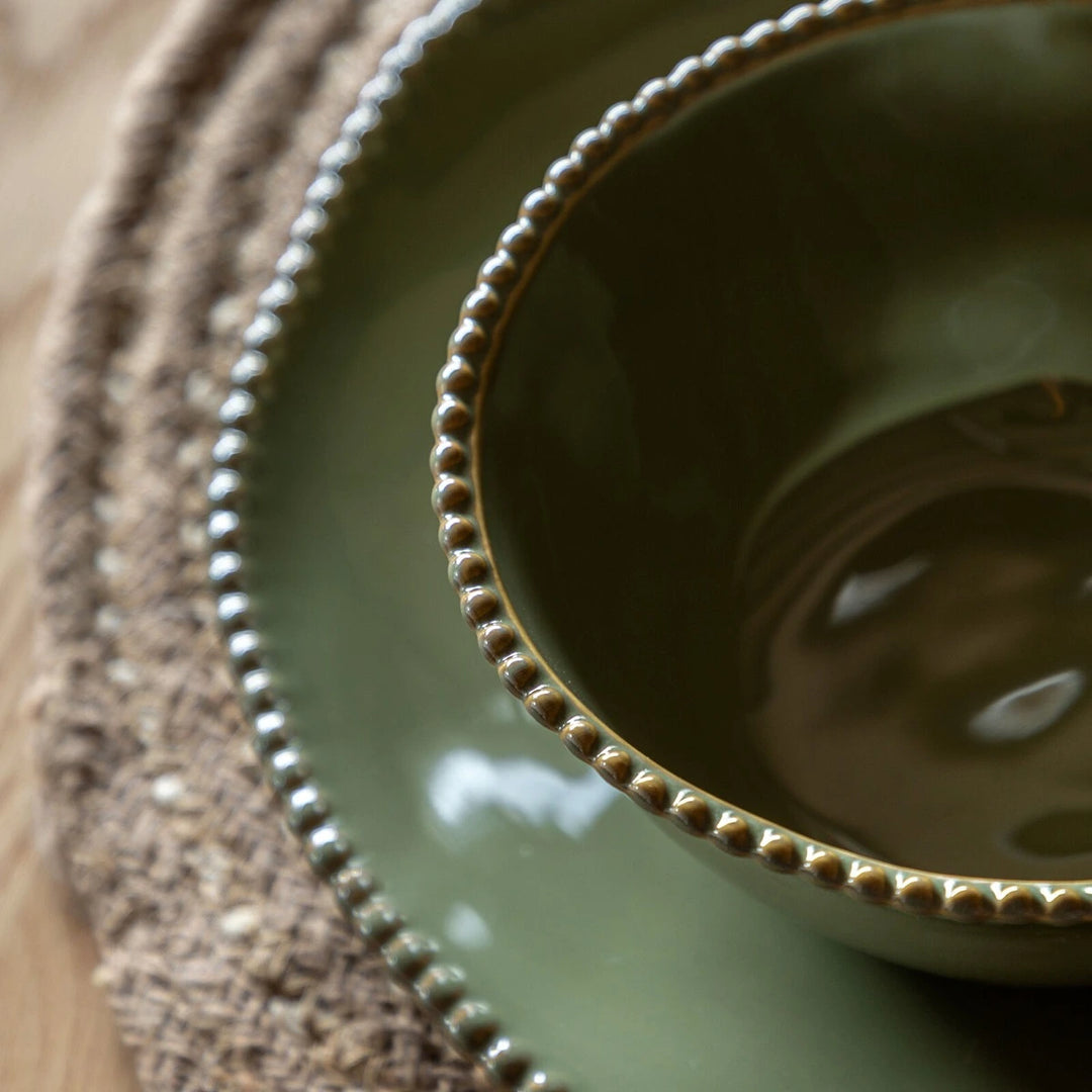 Organic Set of 4 Beaded Bowl - Olive
