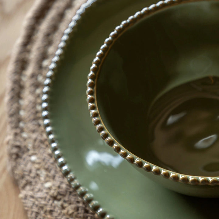 Organic Set of 4 Beaded Bowl - Olive