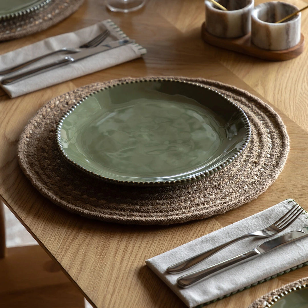 Organic Set of 4 Beaded Dinner Plate - Olive
