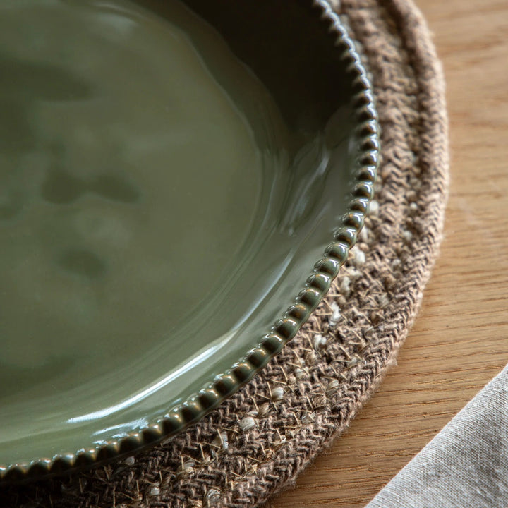 Organic Set of 4 Beaded Dinner Plate - Olive
