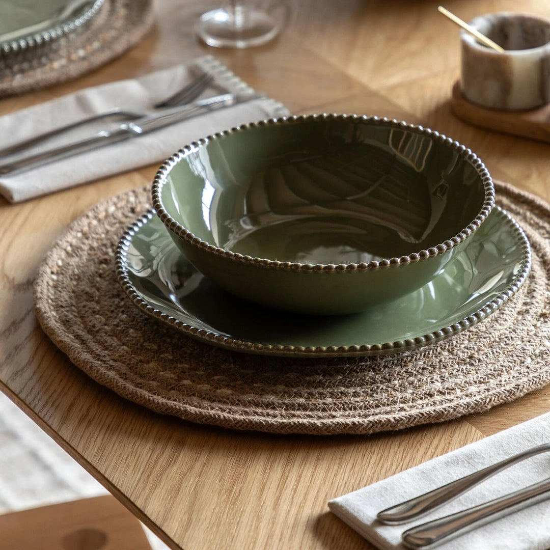 Organic Set of 4 Beaded Pasta Bowl - Olive
