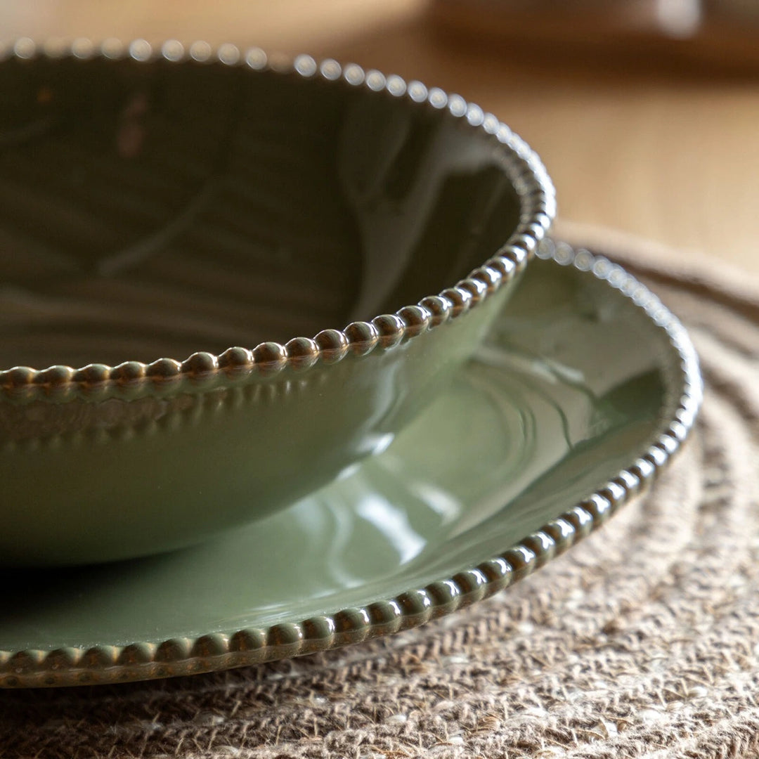 Organic Set of 4 Beaded Pasta Bowl - Olive