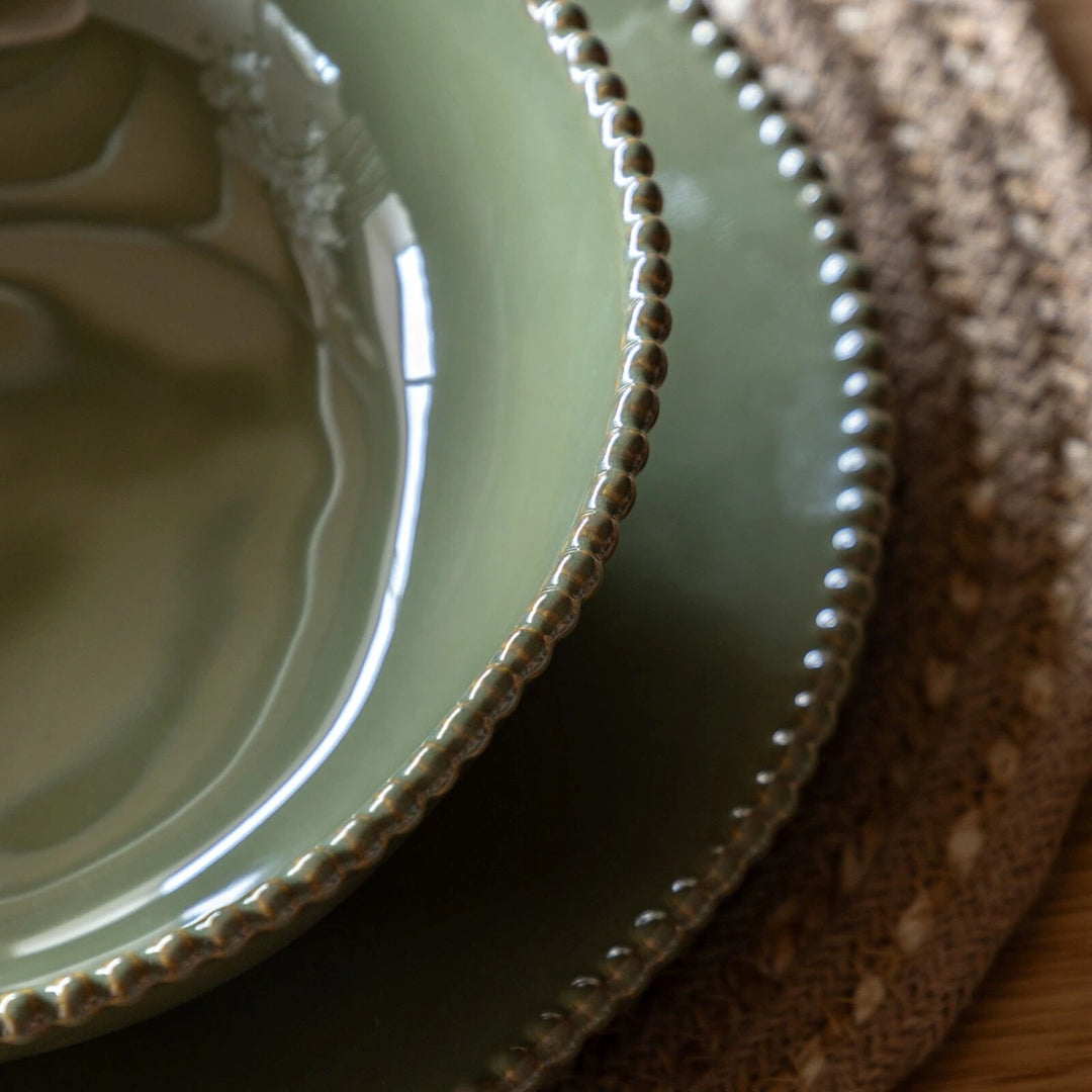 Organic Set of 4 Beaded Pasta Bowl - Olive