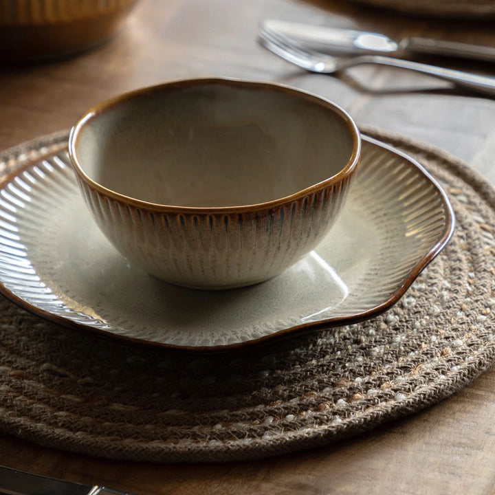 Organic Set of 4 Ridged Bowl - Stone