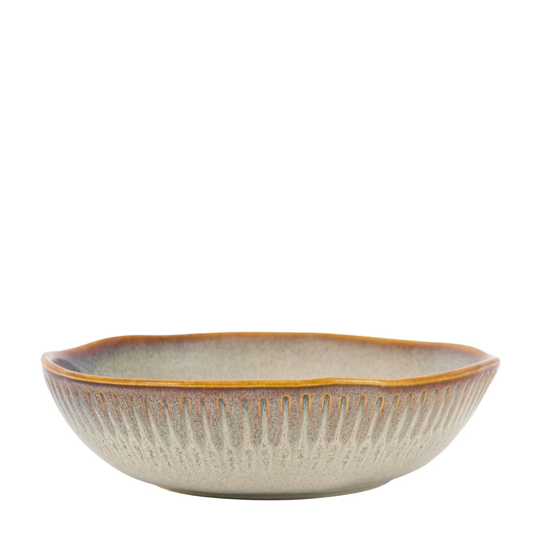 Organic Set of 4 Ridged Pasta Bowl - Stone