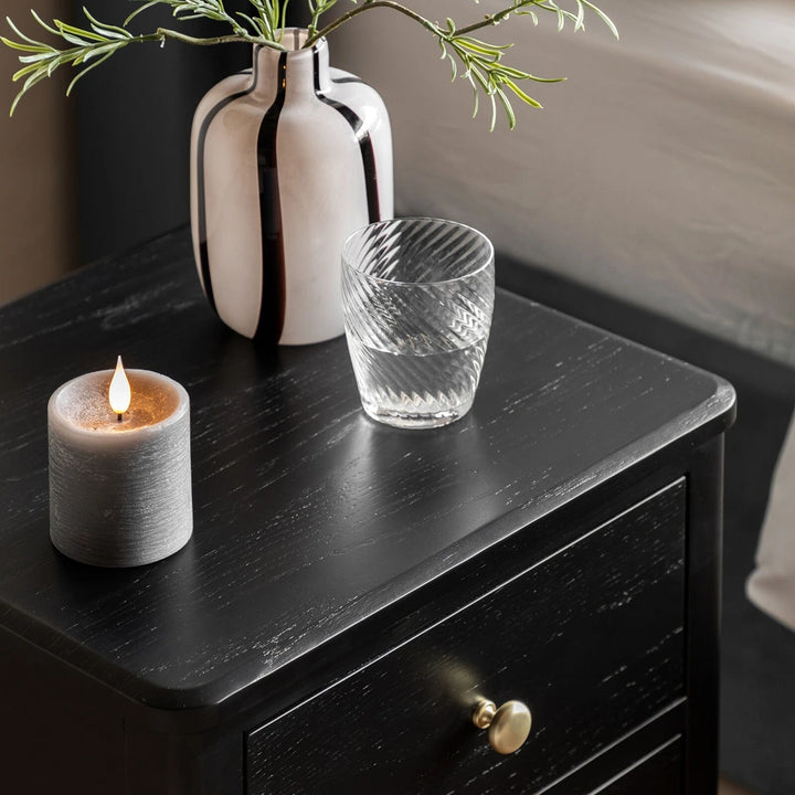 Acton 2 Drawer Bedside Table - Black