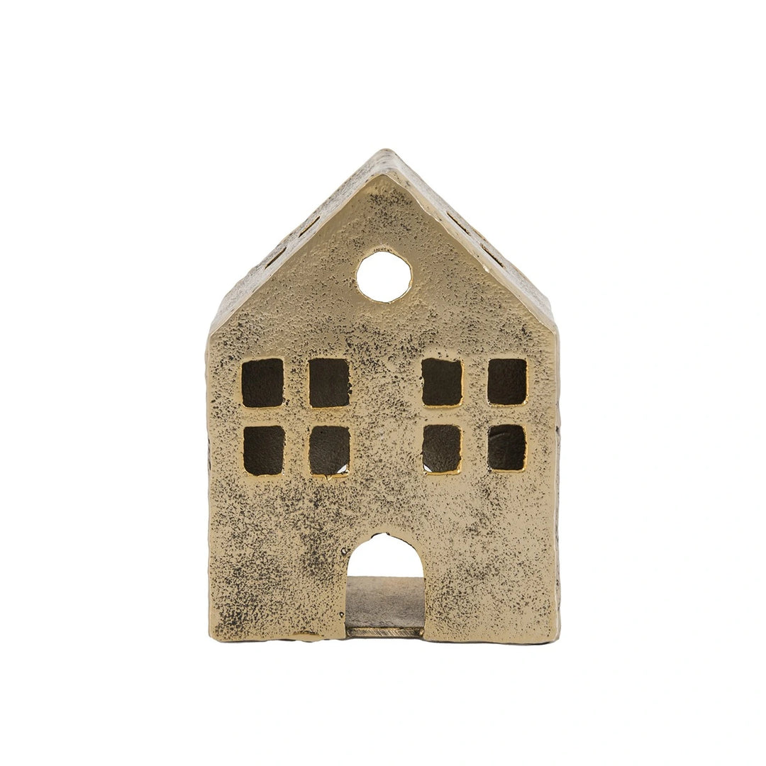House Tealight Holder - Antique Gold