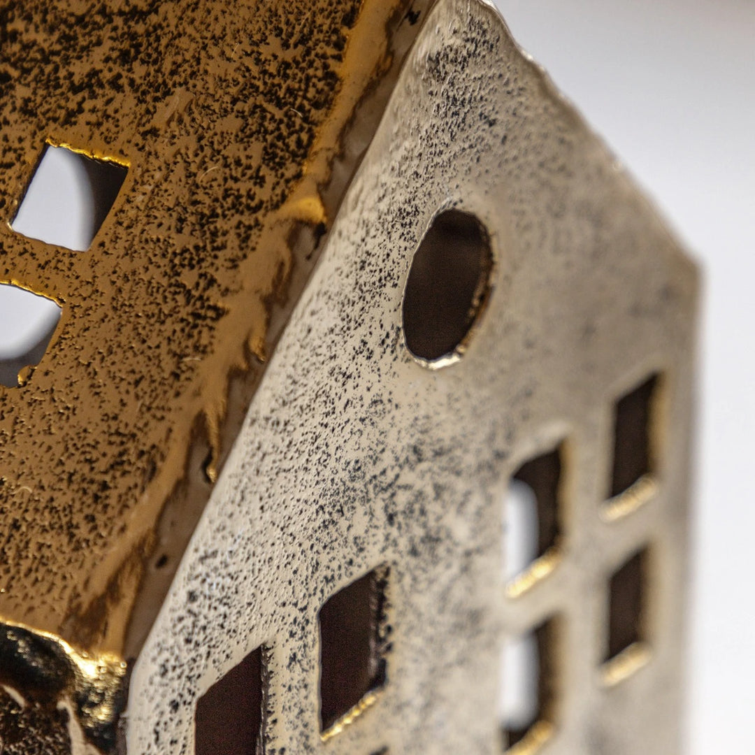 House Tealight Holder - Antique Gold