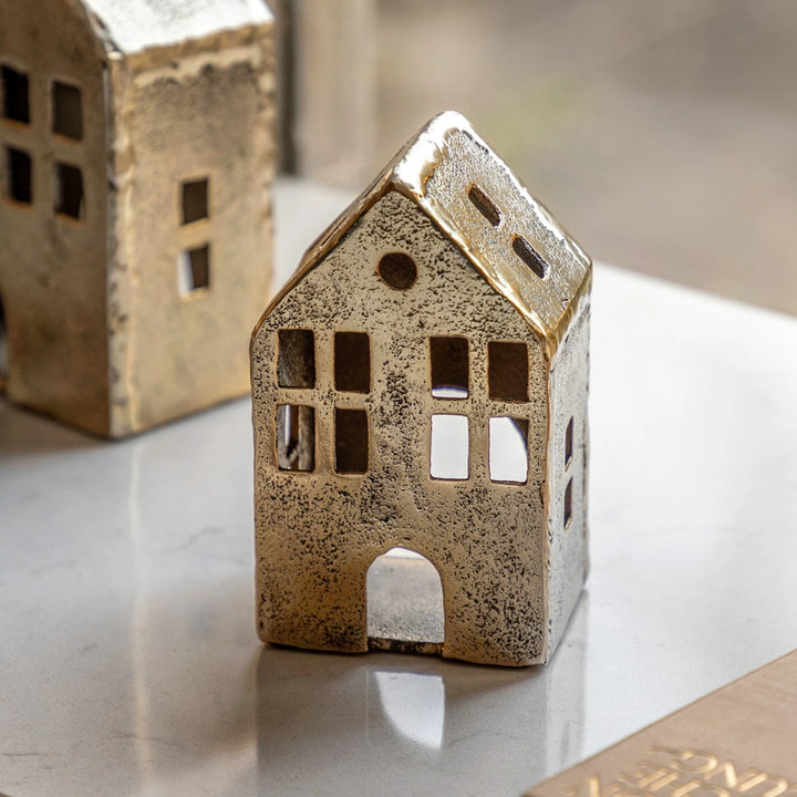 House Tealight Holder - Antique Gold