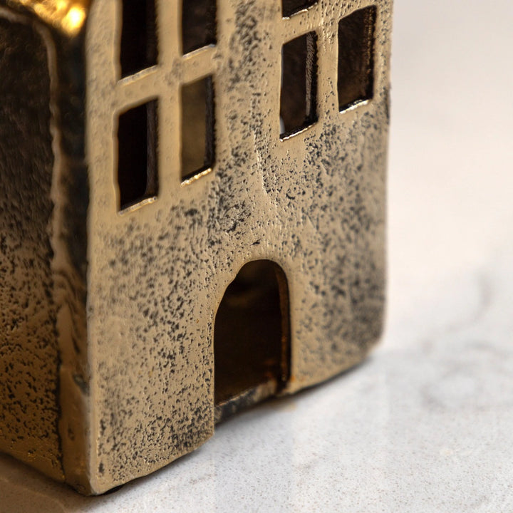 House Tealight Holder - Antique Gold