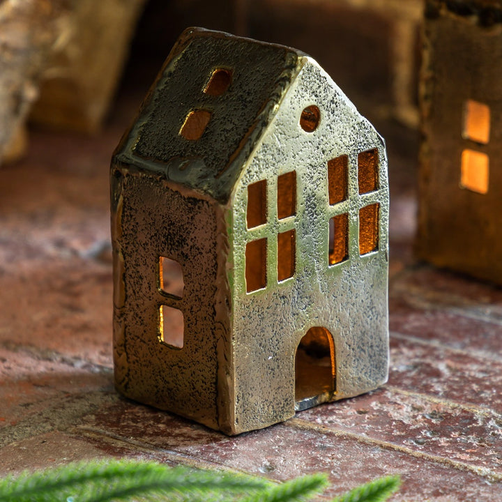House Tealight Holder - Antique Gold