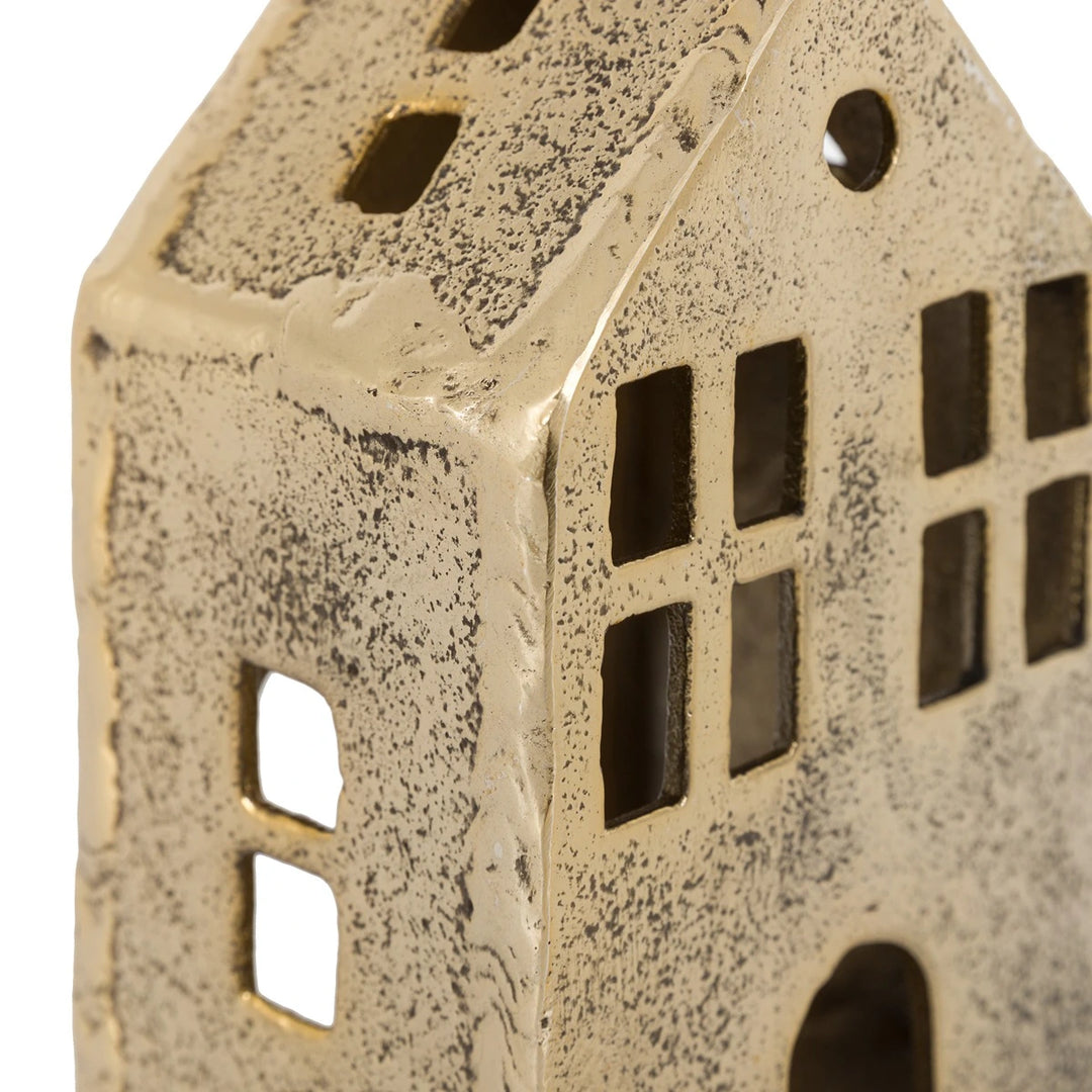 House Tealight Holder - Antique Gold