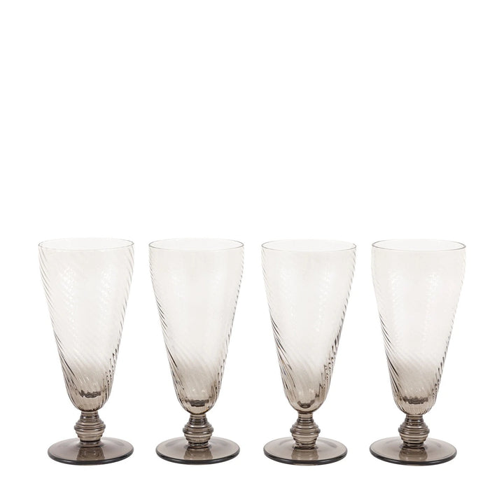 Swirl Set of 4 Flute Glass - Smoked Grey