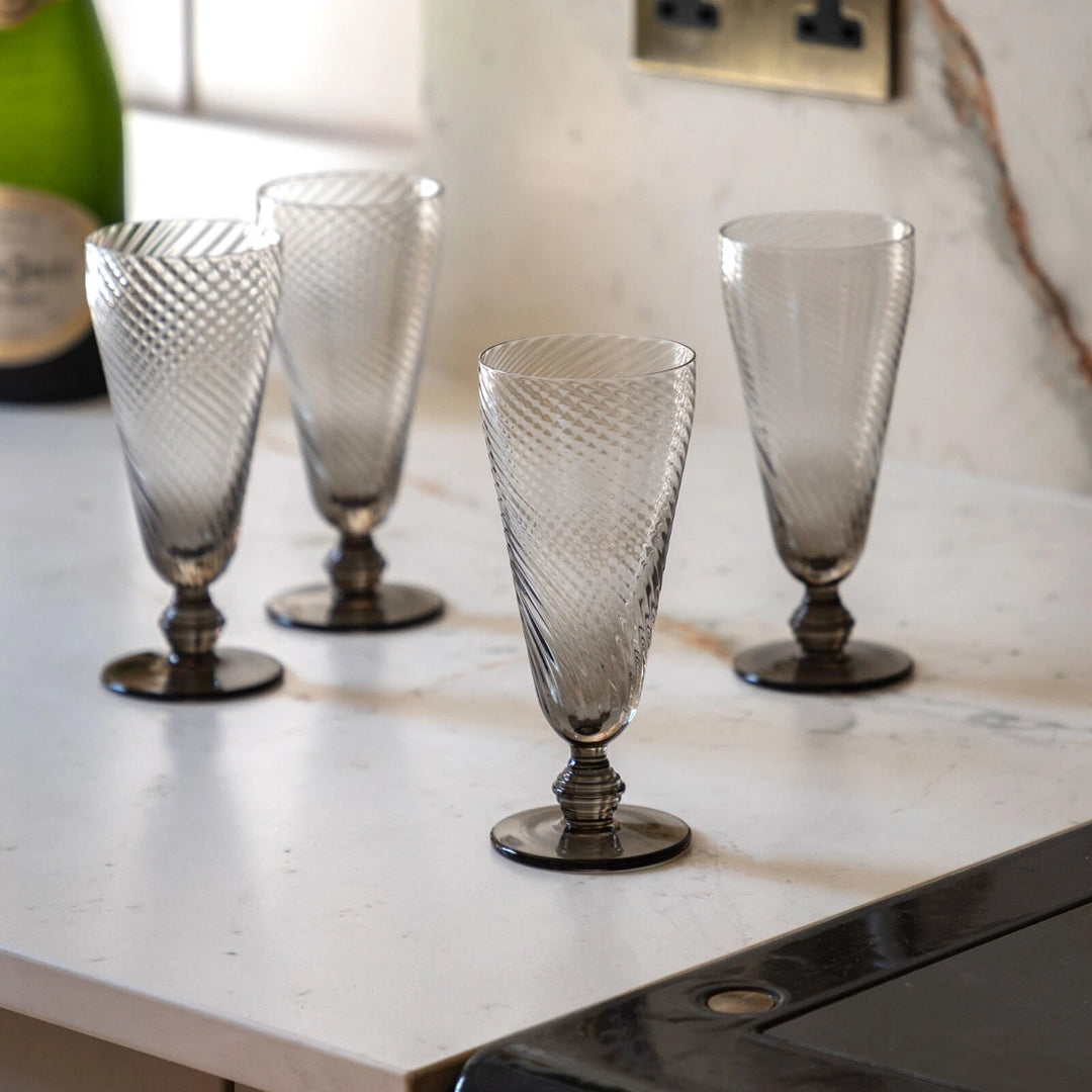 Swirl Set of 4 Flute Glass - Smoked Grey