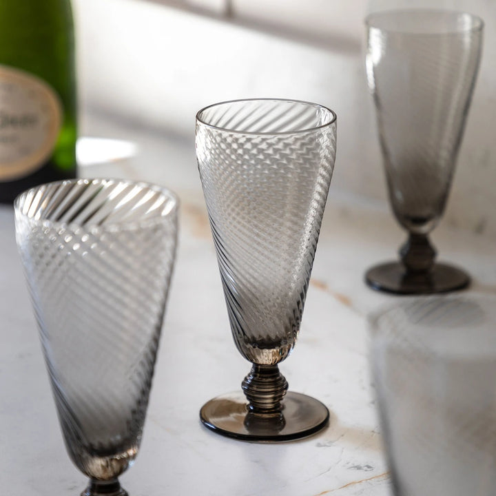 Swirl Set of 4 Flute Glass - Smoked Grey