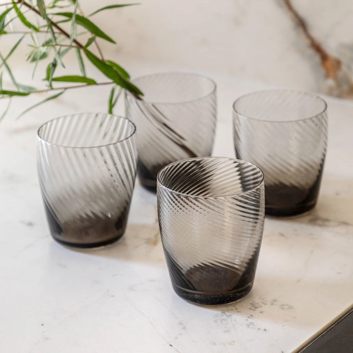 Swirl Set of 4 Tumbler Glass - Smoked Grey