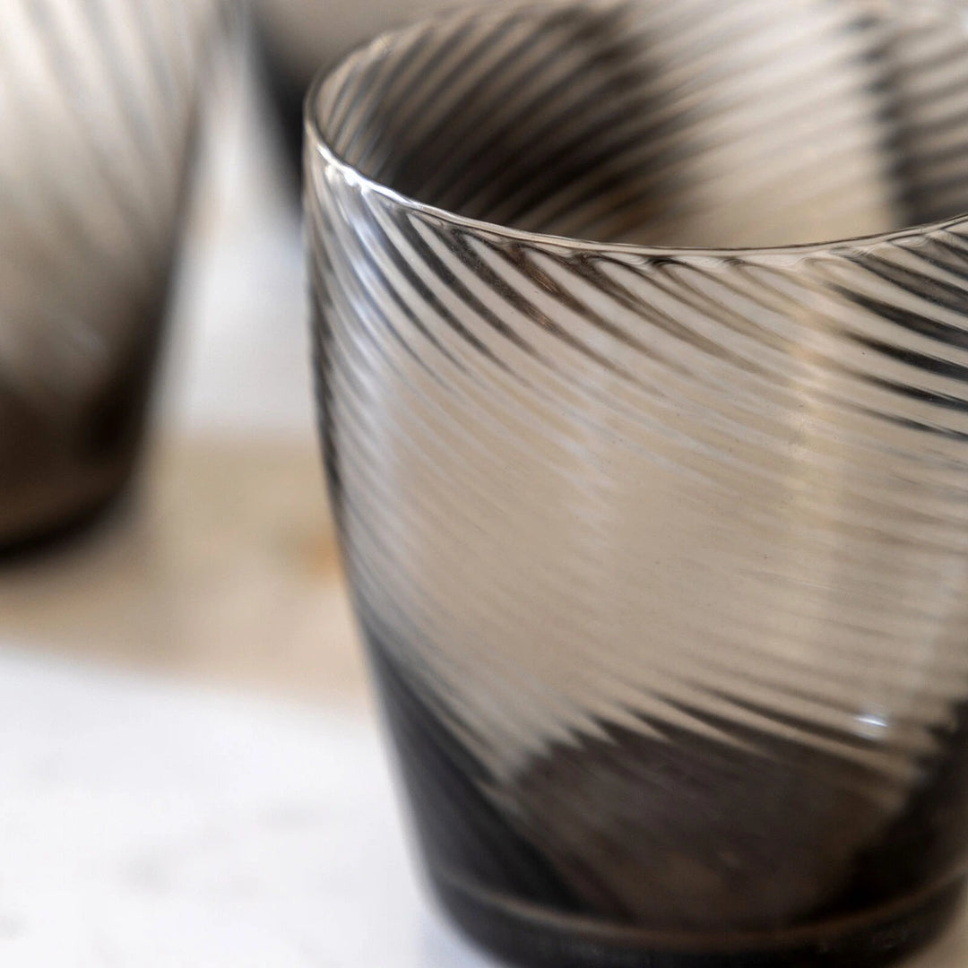 Swirl Set of 4 Tumbler Glass - Smoked Grey