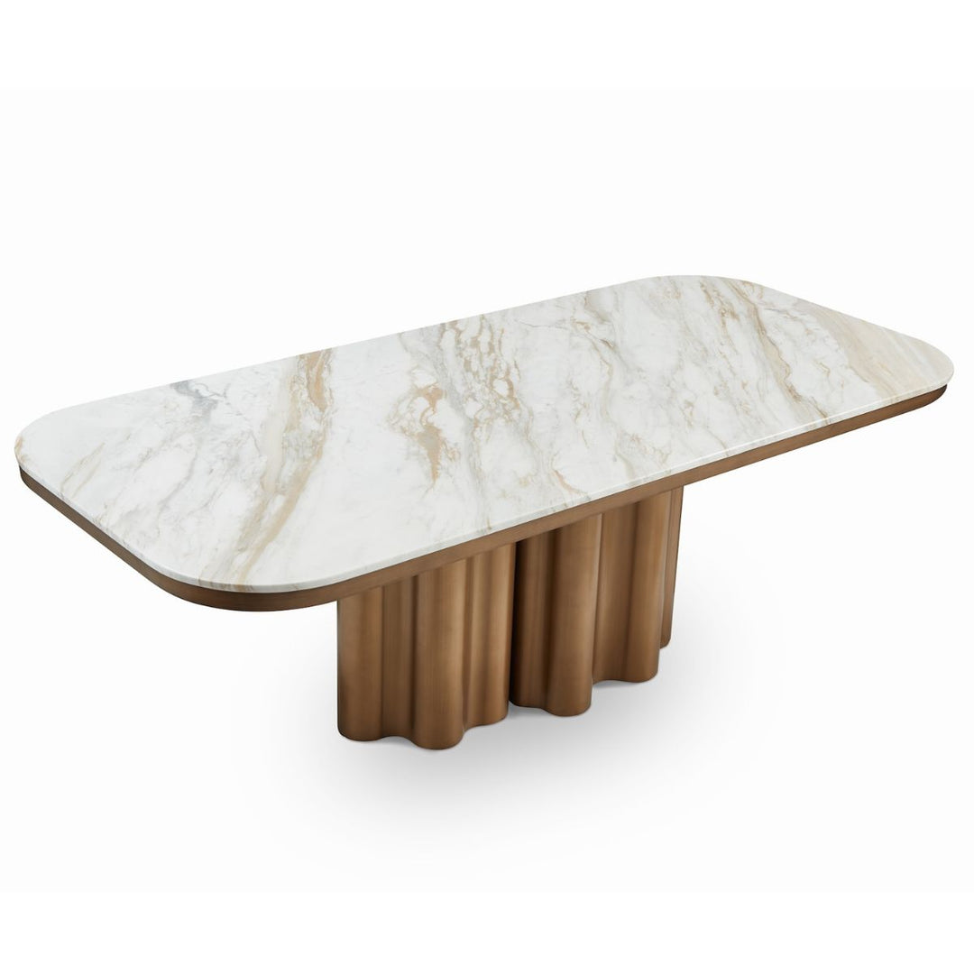 Corinthian Natural Marble Dining Table - Antique Brass