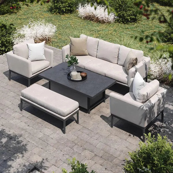 Maze Outdoor Pulse 3 Seater Sofa Dining Set with Fire Pit Table in Oatmeal