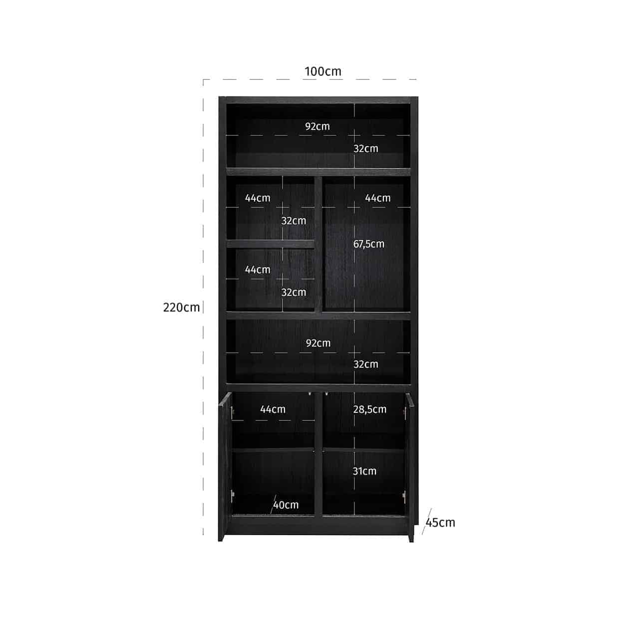 Richmond Oakura 2 Doors Right Split Black Bookcase