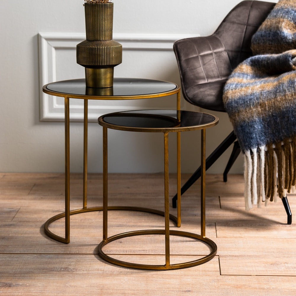 Duarte Set of 2 Side Tables - Gold & Smoked Glass Light & Living 2