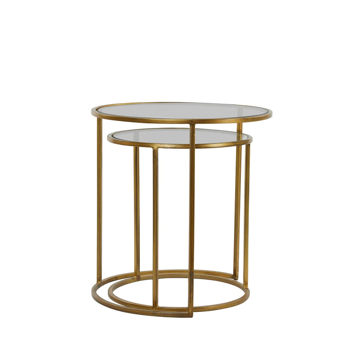 Duarte Set of 2 Side Tables - Gold & Smoked Glass Light & Living 3