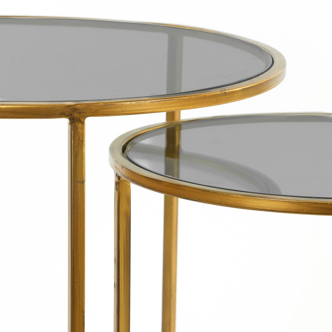 Duarte Set of 2 Side Tables - Gold & Smoked Glass Light & Living 4