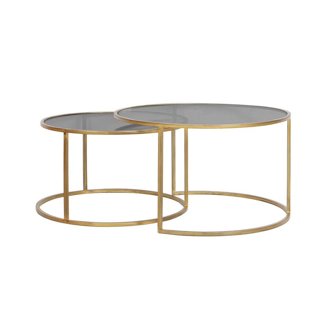 Duarte Set of 2 Round Coffee Tables - Smoked Glass & Gold Light & Living 1