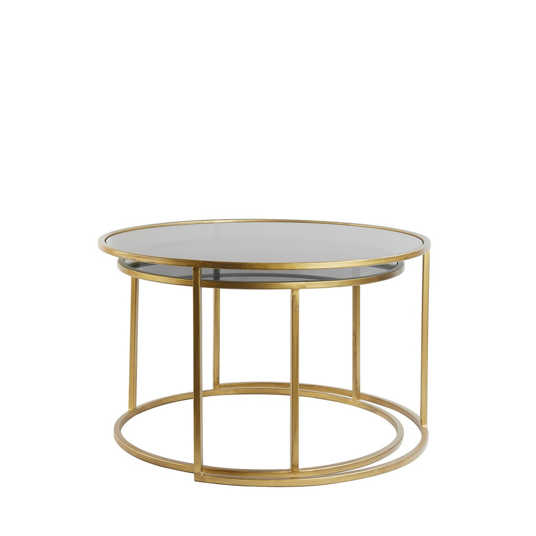 Duarte Set of 2 Round Coffee Tables - Smoked Glass & Gold Light & Living 3
