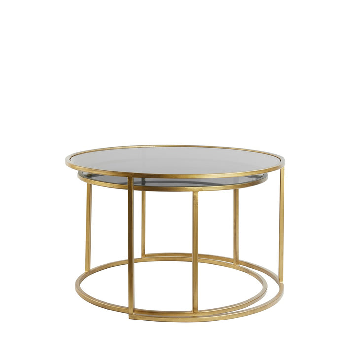 Duarte Set of 2 Round Coffee Tables - Smoked Glass & Gold Light & Living 3