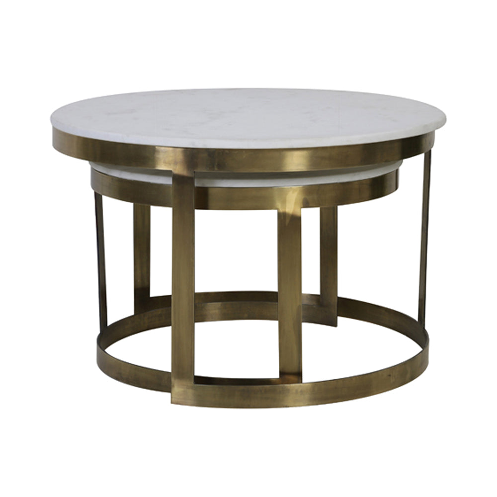 Light & Living Set of 2 Perlato Marble & Antique Bronze Coffee Tables