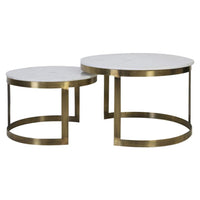 Light & Living Set of 2 Perlato Marble & Antique Bronze Coffee Tables