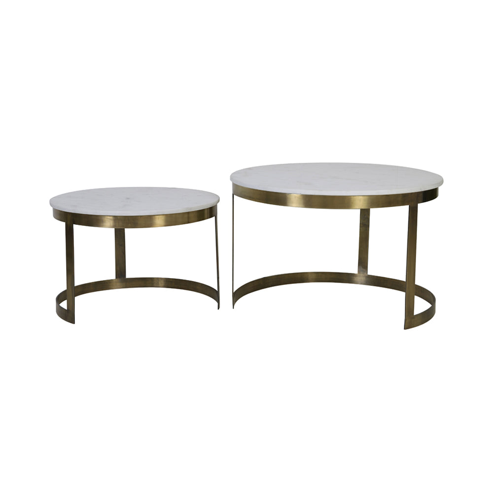 Light & Living Set of 2 Perlato Marble & Antique Bronze Coffee Tables