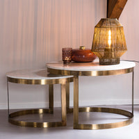 Light & Living Set of 2 Perlato Marble & Antique Bronze Coffee Tables