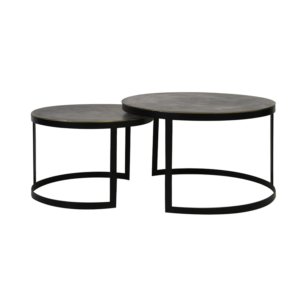 Light & Living Set of 2 Trelo Antique Bronze & Black Coffee Tables