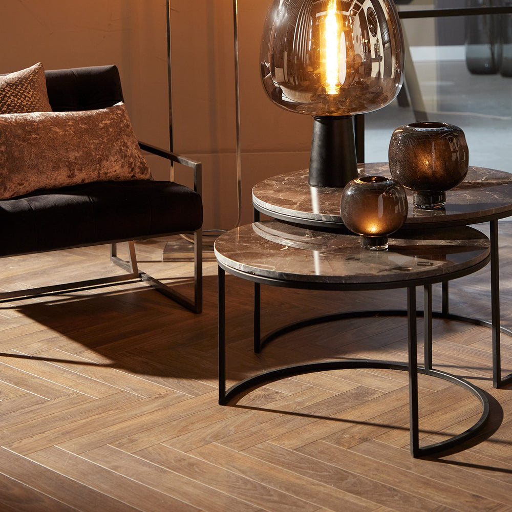 Alfio Set of 2 Round Coffee Tables - Brown Marble Light & Living 2