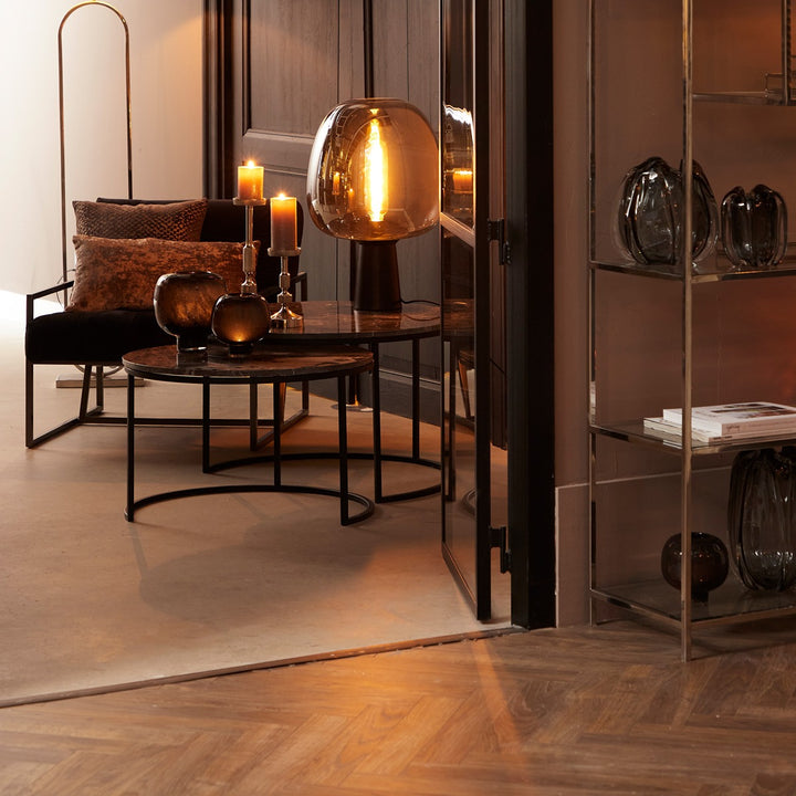 Alfio Set of 2 Round Coffee Tables - Brown Marble Light & Living 3