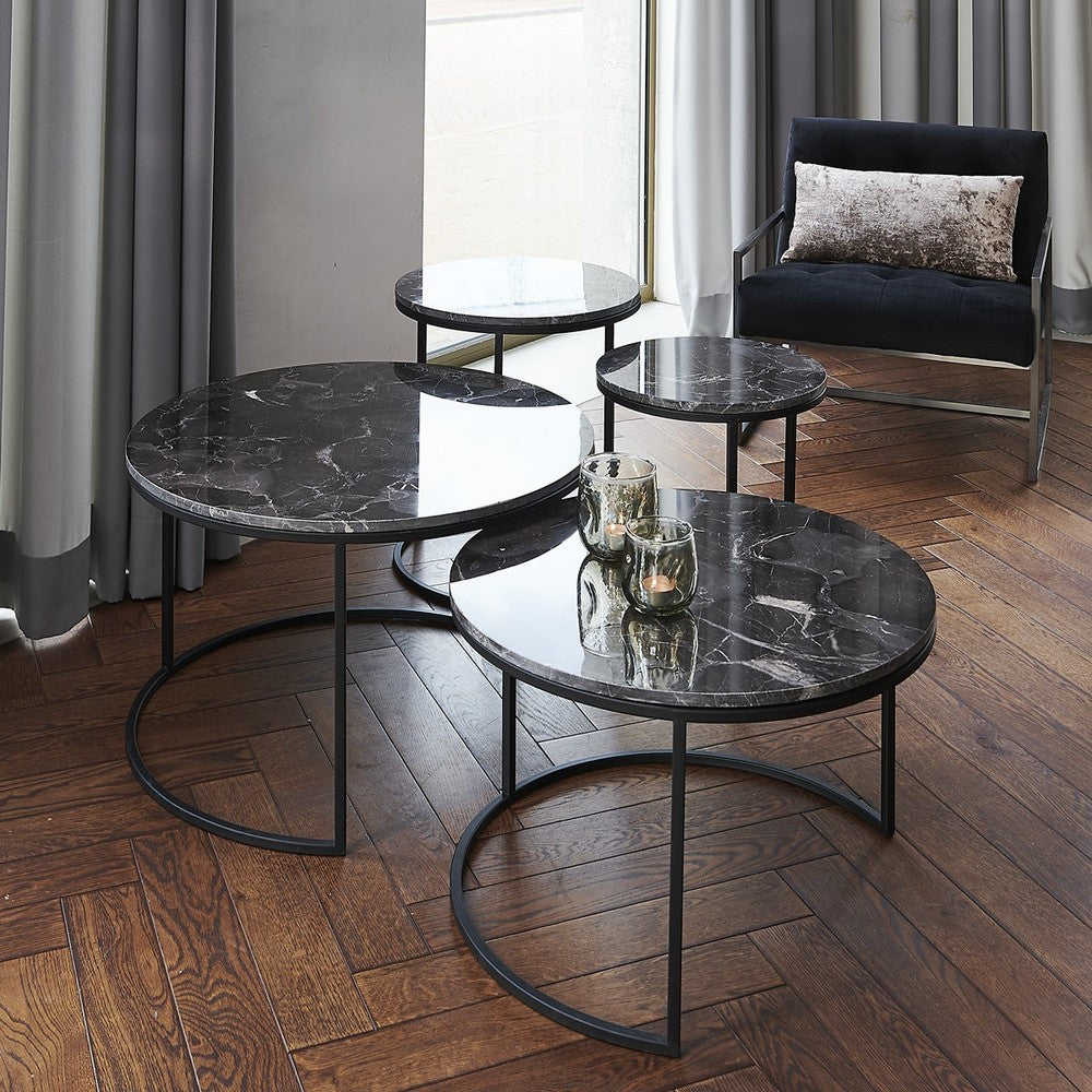 Alfio Set of 2 Round Coffee Tables - Brown Marble Light & Living 4