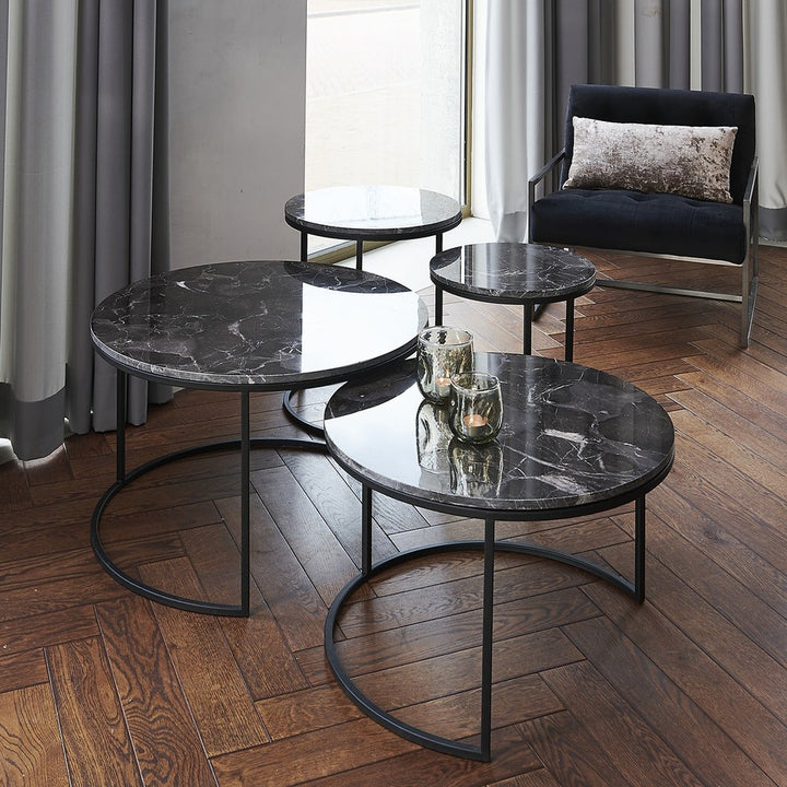 Alfio Set of 2 Round Coffee Tables - Brown Marble Light & Living 4