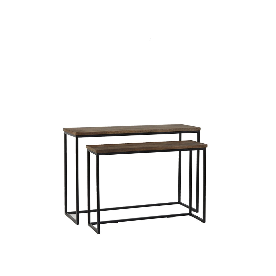 Bryson Set of 2 Wooden Console Tables - Brown & Black Light & Living 3