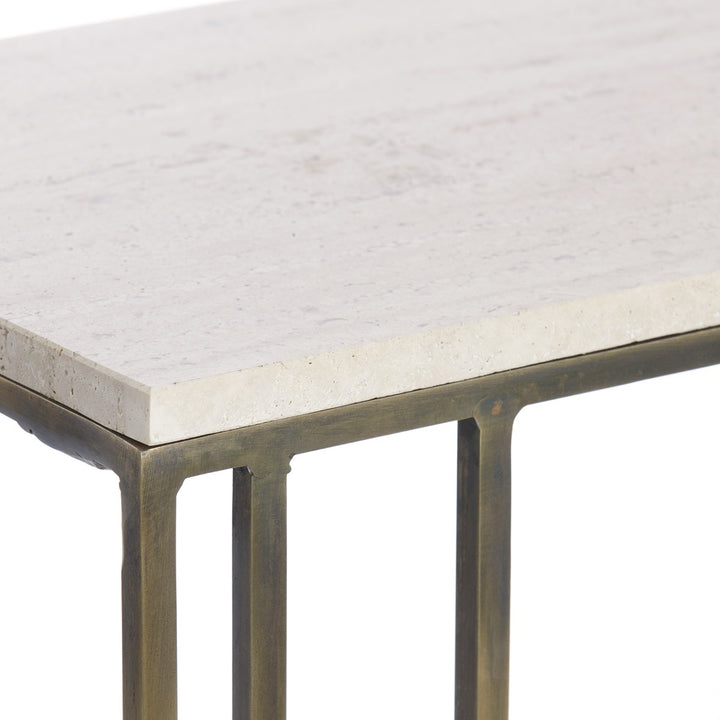 Roshan Travertine Side Table - Antique Bronze Light & Living 4