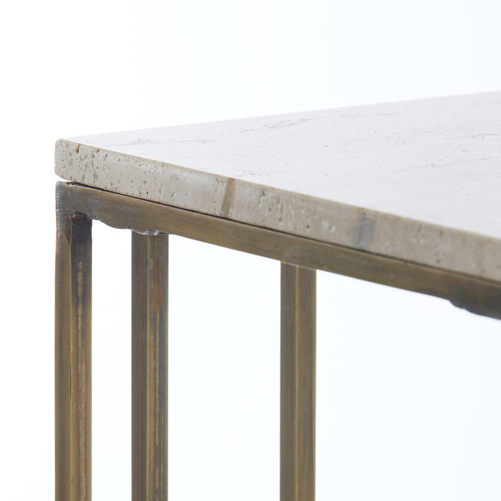 Roshan Travertine Side Table - Antique Bronze Light & Living 5